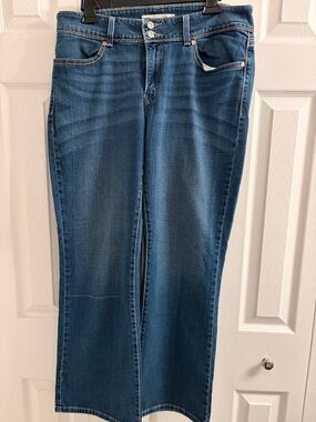 Levi's Blue 529 Curvy Bootcut Jeans with Subtle Whiskering, embroidered pockets